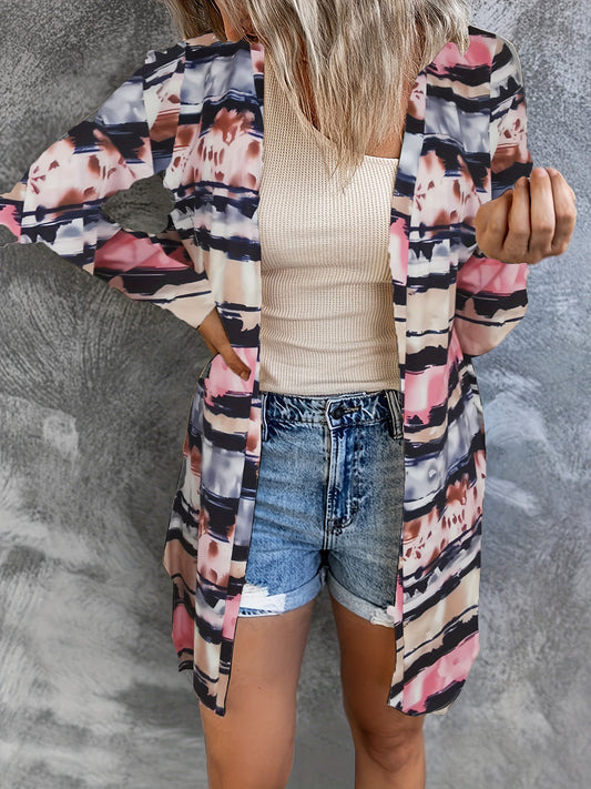  Women's Allover Print Open Front Cardigan
