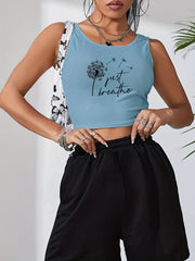 Dandelion & Letter Print Crop Tank Top Sleeveless Summer Women's Clothing