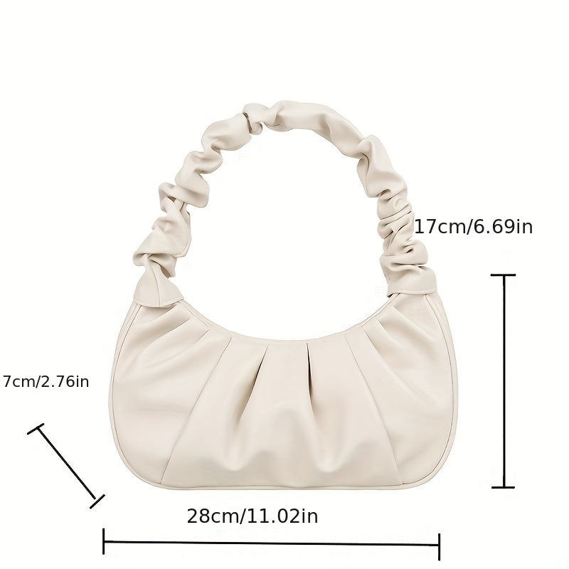 Minimalist Ruched Baguette Bag Solid Underarm Bag Zipper