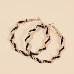 Boho Hoop Earrings With Beads Decor Stainless Steel Silver Plated Jewelry