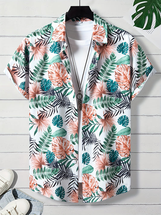 Men's Hawaiian Floral Short Sleeve Shirt for Summer Vacation