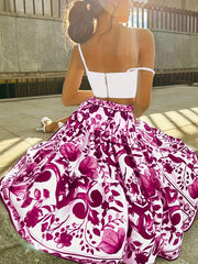 Plus Floral Print Elastic High Rise Smock Maxi Skirt
