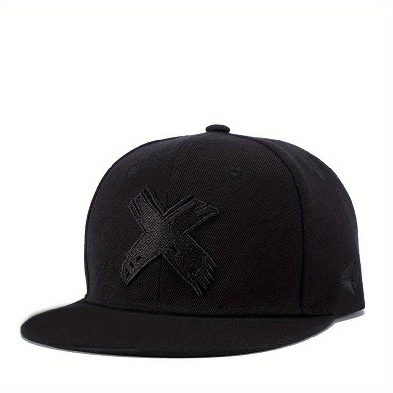 Unisex X Embroidery Snapback Hat Solid Casual Adjustable Baseball Cap