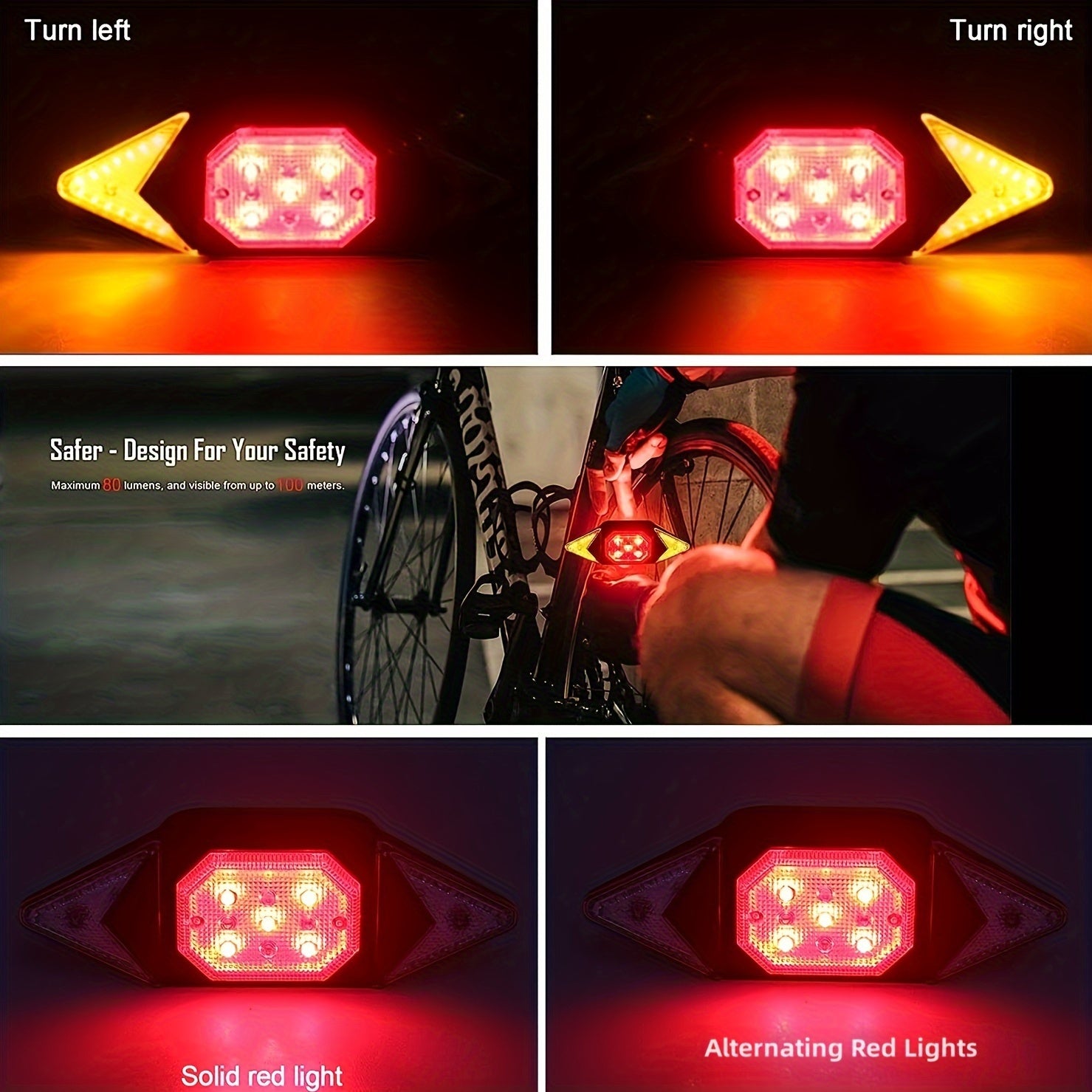 Rechargeable Bicycle Turn Signal Light Waterproof Bright Indicator