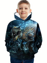 Dino Skeleton 3D Print Kid's Hoodie Halloween Style Long Sleeve Top