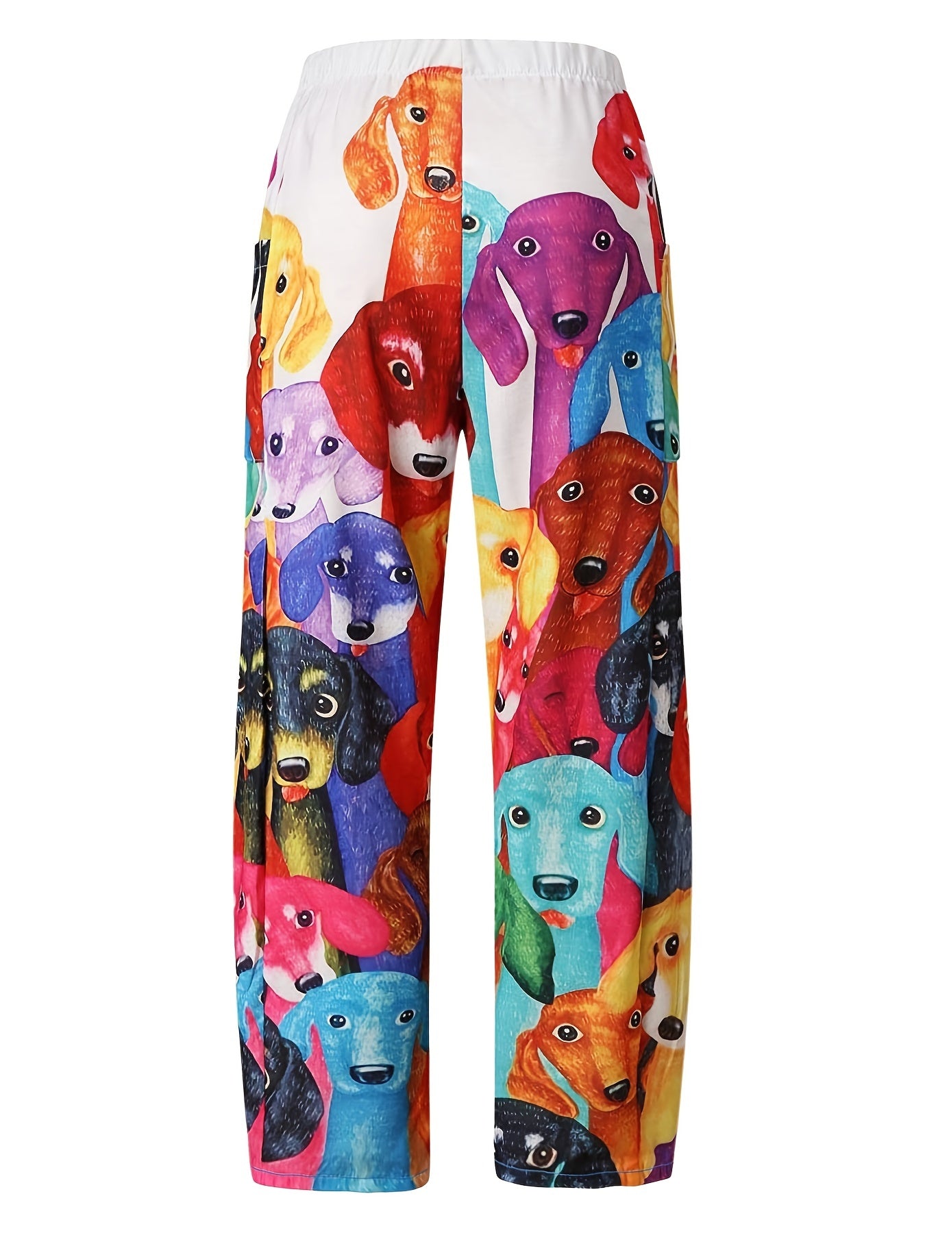 Cartoon Dog Print High Rise Wide Leg Pants Plus Size