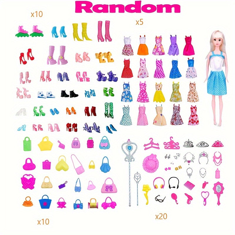 45pcs Doll Clothes And Accessories 10 Pairs Of Shoes 10 Packs Of 20 Jewelry