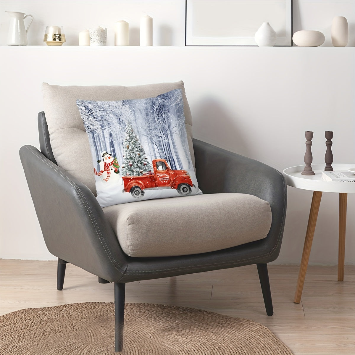 Christmas Snowman Car Pattern Print Throw Pillow Cover Home Decor