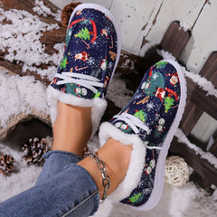 Women's Winter Christmas Snow Boots with Snowflakes Snowmen Santa Claus Pattern