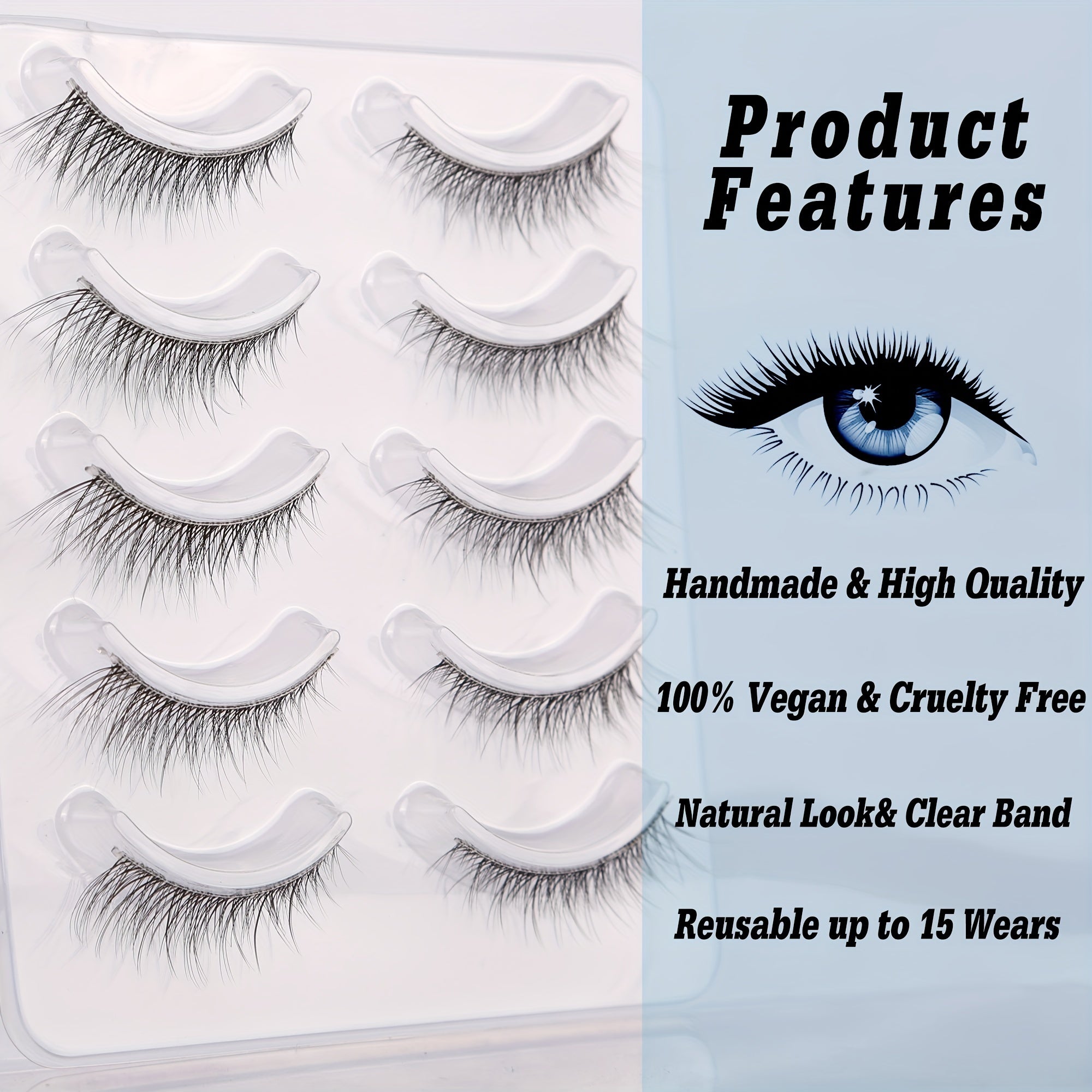 5 Pairs Natural Wispy False Eyelashes Faux Mink Cat Eye Long Lasting