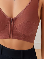 4pcs Wireless Push Up Bras Solid Zipper Comfy & Breathable Lingerie