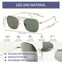 OUWEN Polarized Hexagon Square Sunglasses For Men Small Geometric Polygon