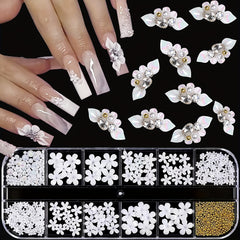 4 Boxes AB Crystal Nail Art Rhinestones Gemstones Pearls for Nails