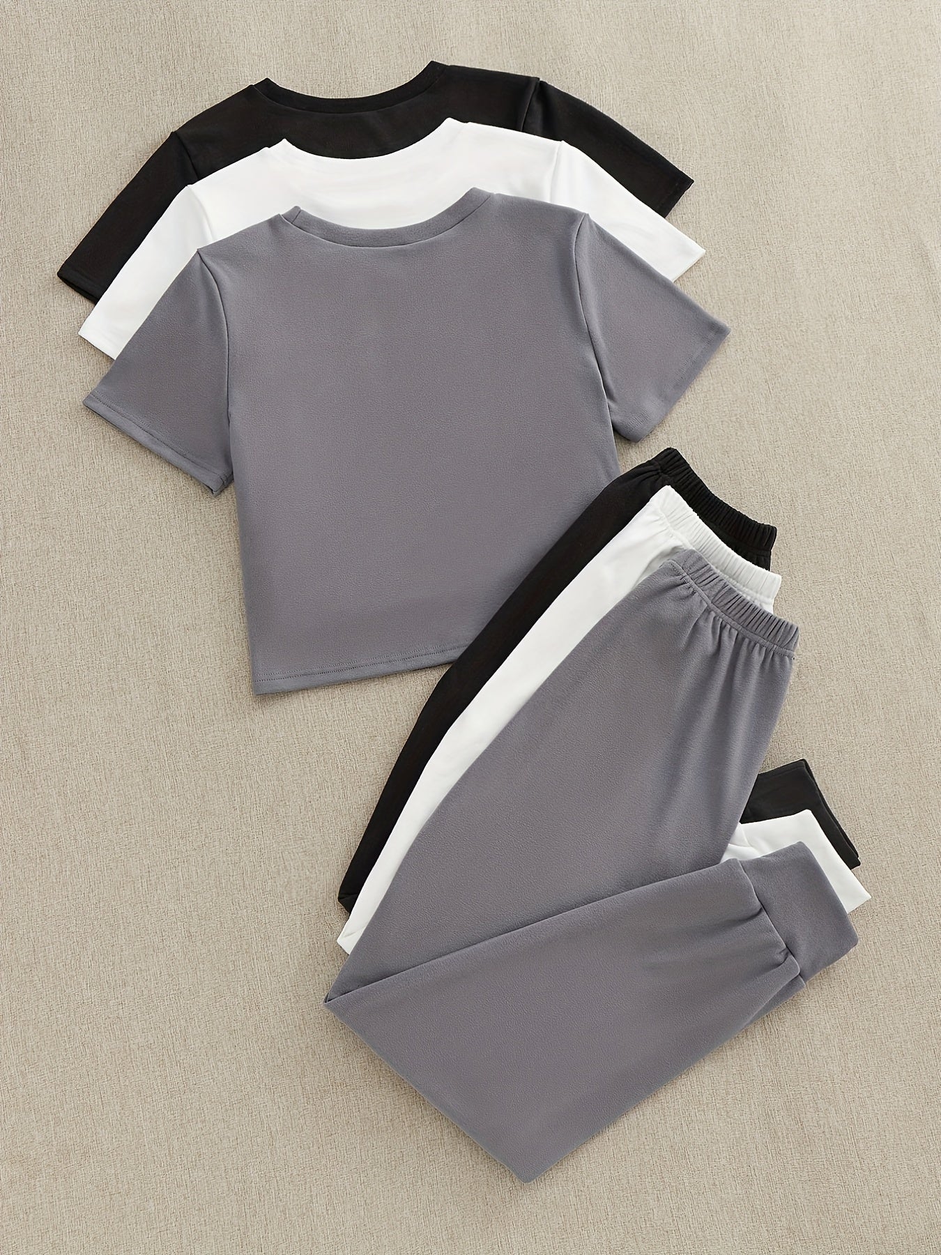 Solid Lounge Set Crew Neck Top & Lace Up Pants Women's Loungewear