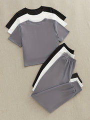 Solid Lounge Set Crew Neck Top & Lace Up Pants Women's Loungewear
