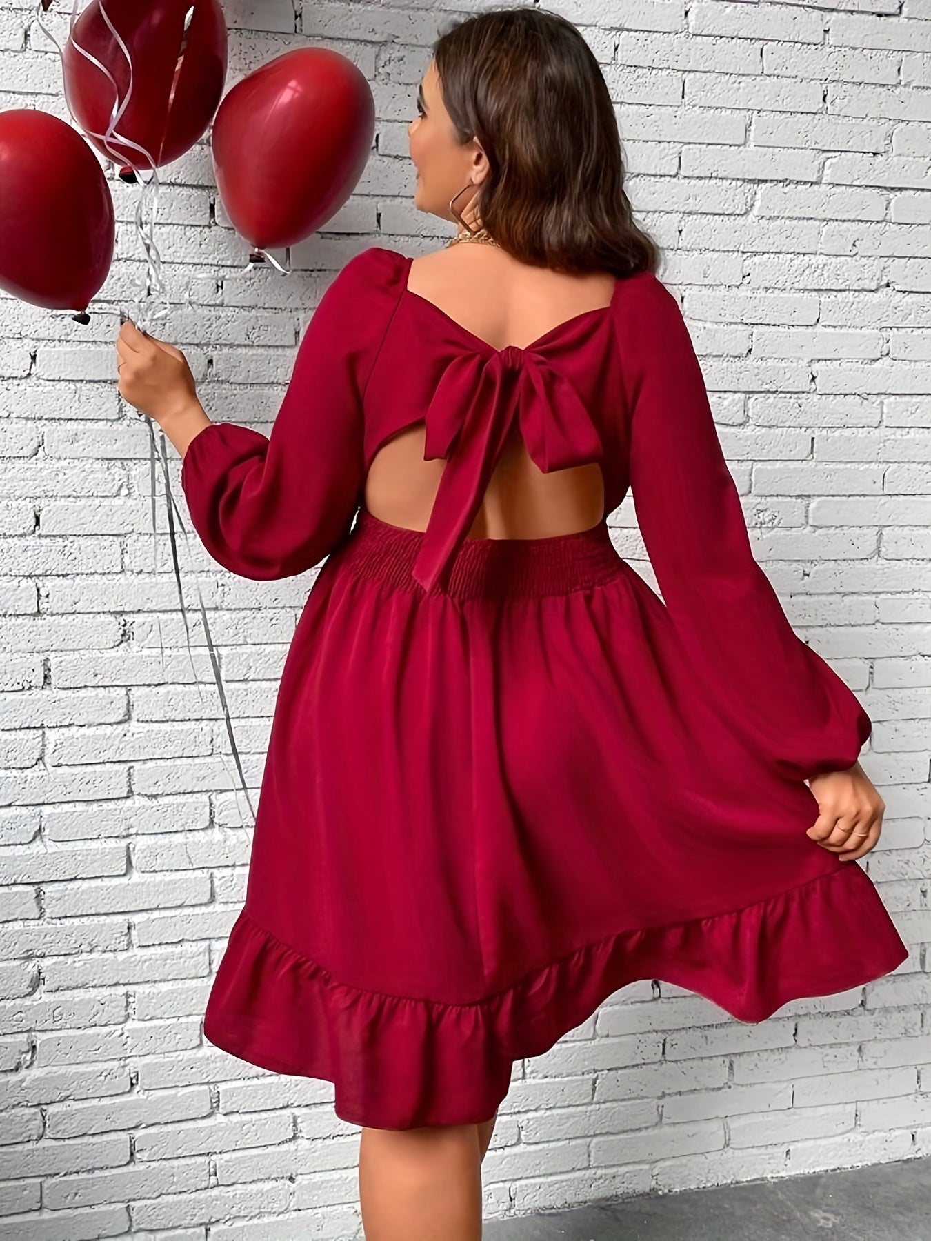  Sexy Solid Lantern Sleeve Dress