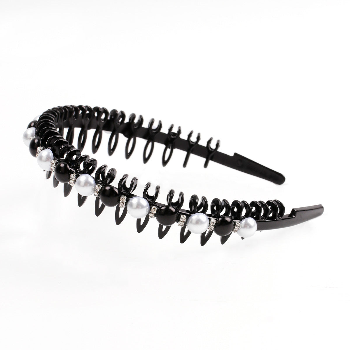 Wave Rhinestone Headband with Crystal Pearl Decoration