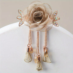 Silky Yarn Rose Flower Hair Clip for Prom and Parties