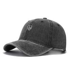 Double Heart Embroidery Baseball Cap Washed Distressed Dad Hats