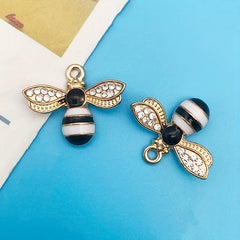 5pcs Enamel Bee Pendants Rhinestone Decor DIY Earrings Bracelet Necklace