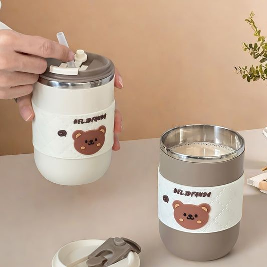 Stainless Steel Coffee Mug 500ml with Lid & Straw