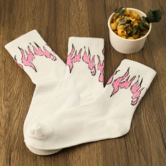 Cartoon Flame Print Socks Comfy Mid Tube Women's Stockings