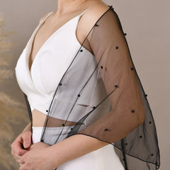 Short Bridal Cape with Pearl Mesh Overlay for Bridesmaids