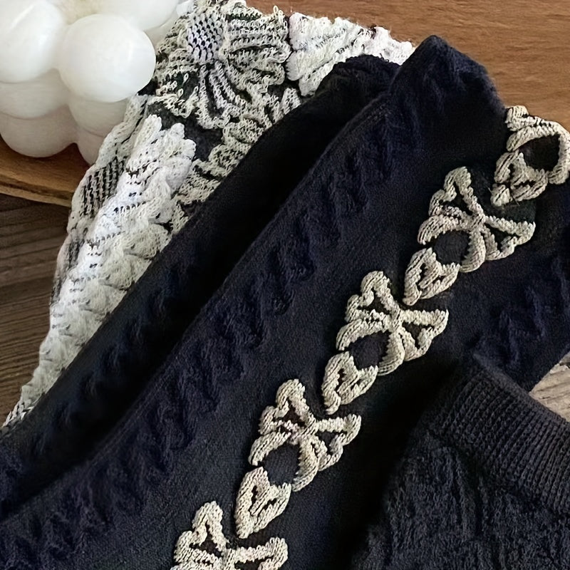 3 Pairs Floral Print Socks Comfy & Breathable Mid Tube Socks