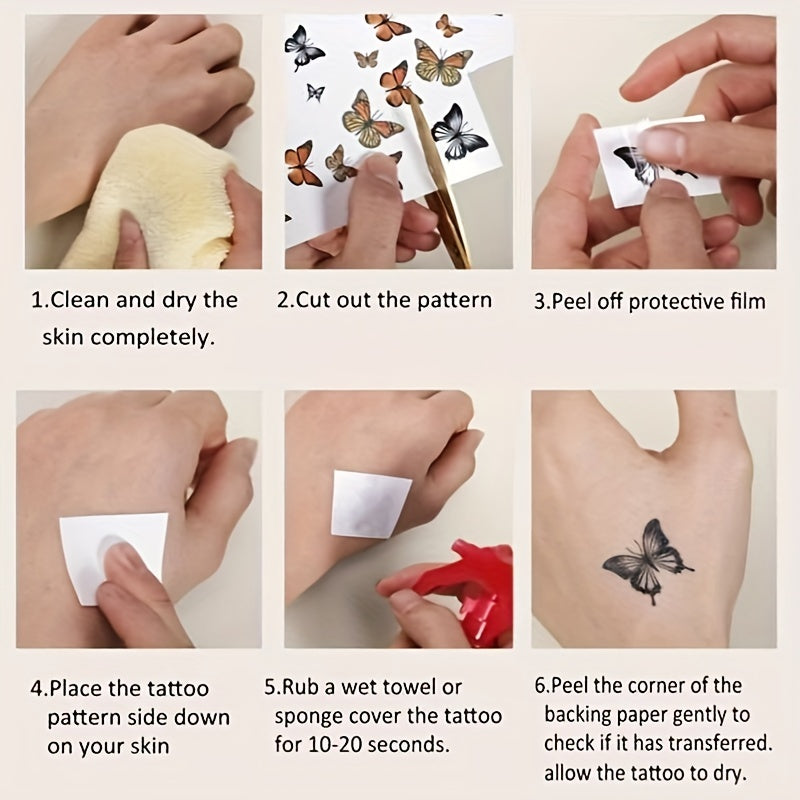12 Sheets Temporary Tattoos Animal & Flowers Pattern Disposable Tattoo Stickers