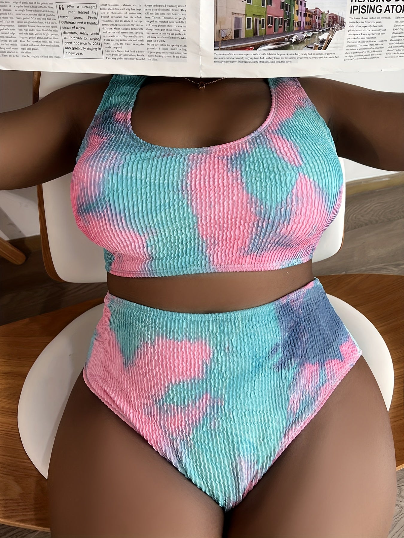  Tie Dye Textured Tankini Set