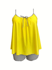  Vacay Tankini Set Women's Plus Stripe Print Crew Neck