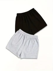 2 Pack Plus Size Casual Shorts Set Women's Plus Elastic Drawstring Shorts