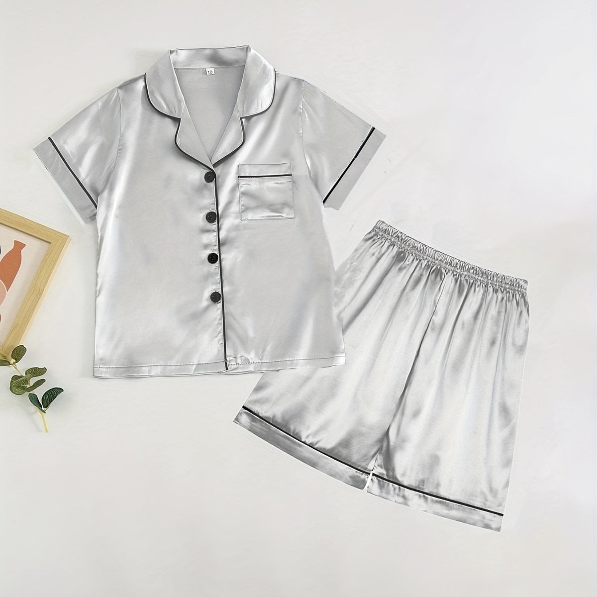 Kid's 2pcs Pajamas Short Sleeve Top & Shorts Set Button Front Loungewear