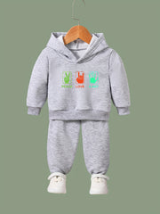 2pcs PEACE LOVE & ART Graphic Hoodies Pants Set Girls