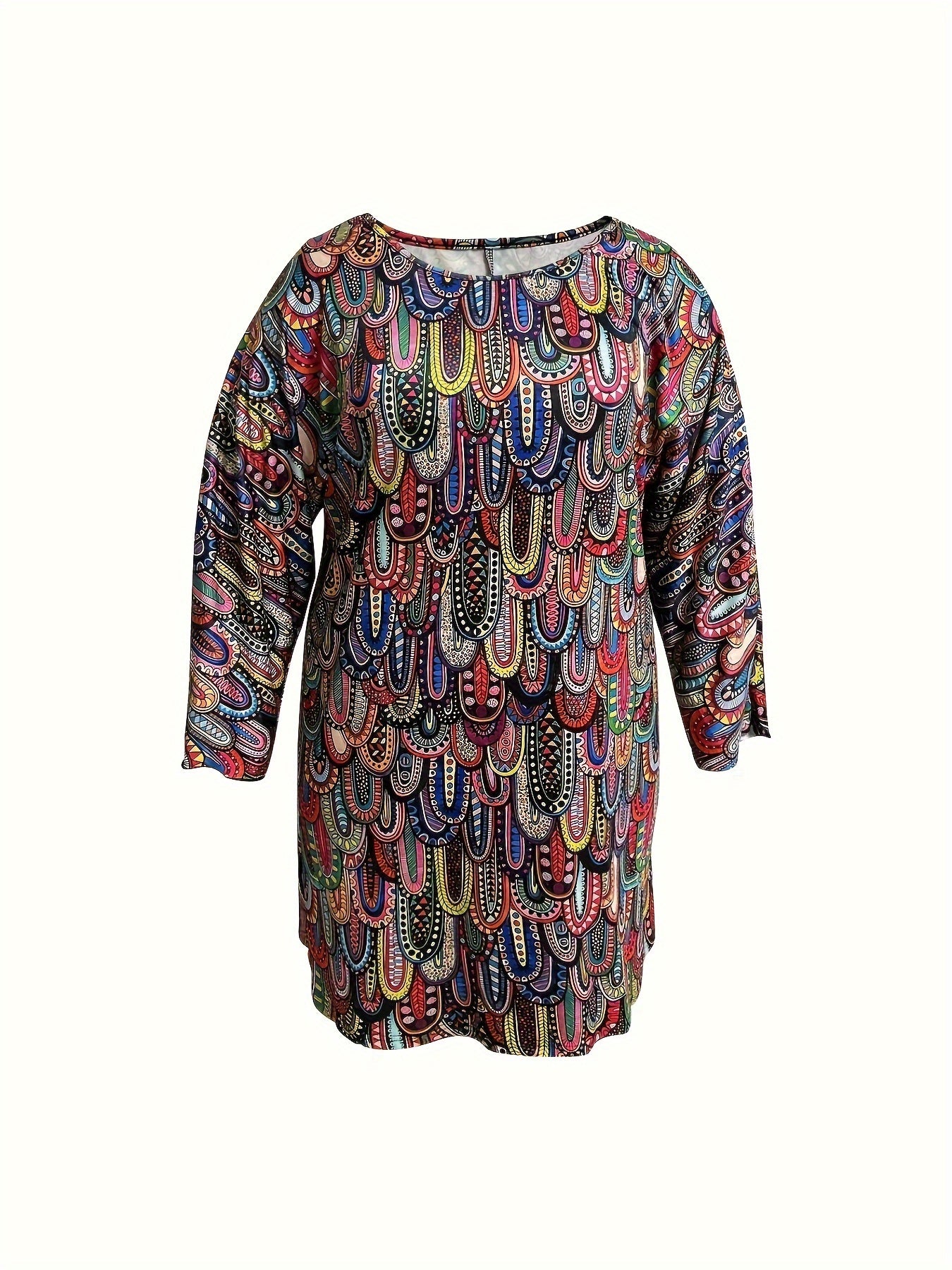 Boho Dress Women's Plus Allover Paisley Print Long Sleeve Dress