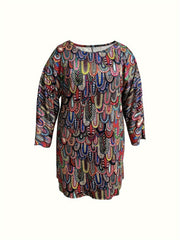  Boho Dress Women's Plus Allover Paisley Print Long Sleeve Dress