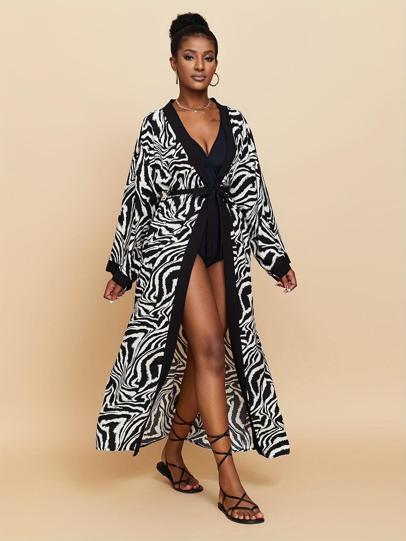  Print Long Sleeve Cover Up Robe