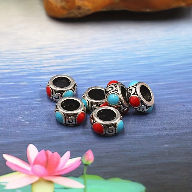 5pcs Metal Alloy Drip Oil Flat Beads Transfer Beads Large Hole Partition Beads