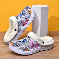 Women's Casual Butterfly Pattern Warm Hole Shoes Comfortable Outdoor Slippers