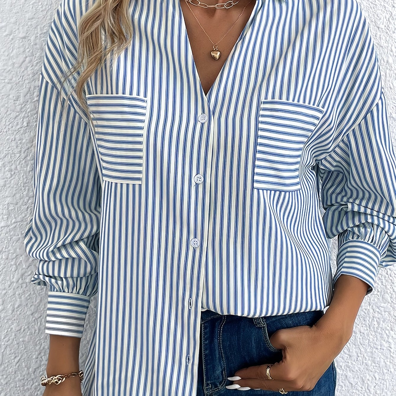  Stripe Print Long Sleeve Button Up Shirt