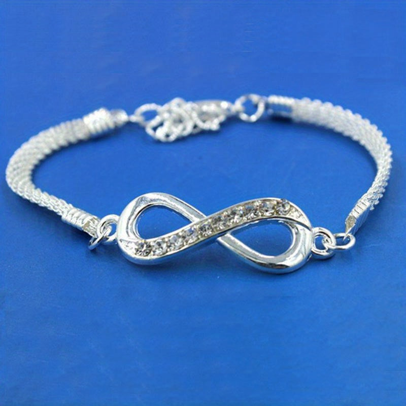 Silver Rhinestone Infinite Bracelet 8 Number Cross Pendant Charm Bangle