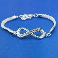 Silver Rhinestone Infinite Bracelet 8 Number Cross Pendant Charm Bangle