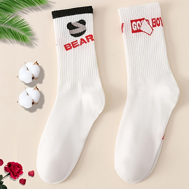 2 Pairs Letter Print Socks Soft & Breathable Mid Tube Stockings