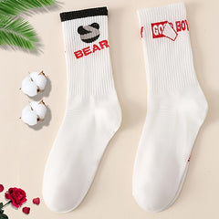 2 Pairs Letter Print Socks Soft & Breathable Mid Tube Stockings