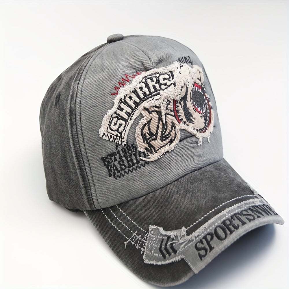 Vintage Washed Embroidery Shark Letter Baseball Cap Men's Sun Visor