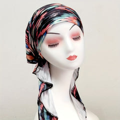 Vintage Tie Dye Print Turban Cap Boho Head Wraps Elastic Headscarf Women