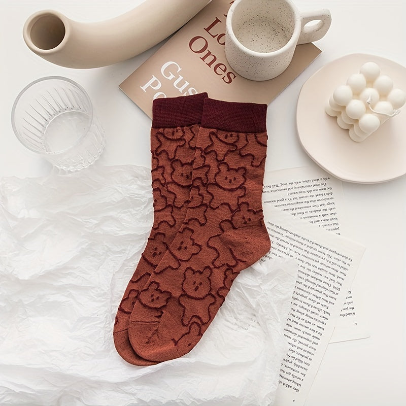 Bear Textured Socks Womens Mid Tube Stockings