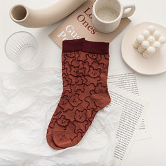 Bear Textured Socks Womens Mid Tube Stockings