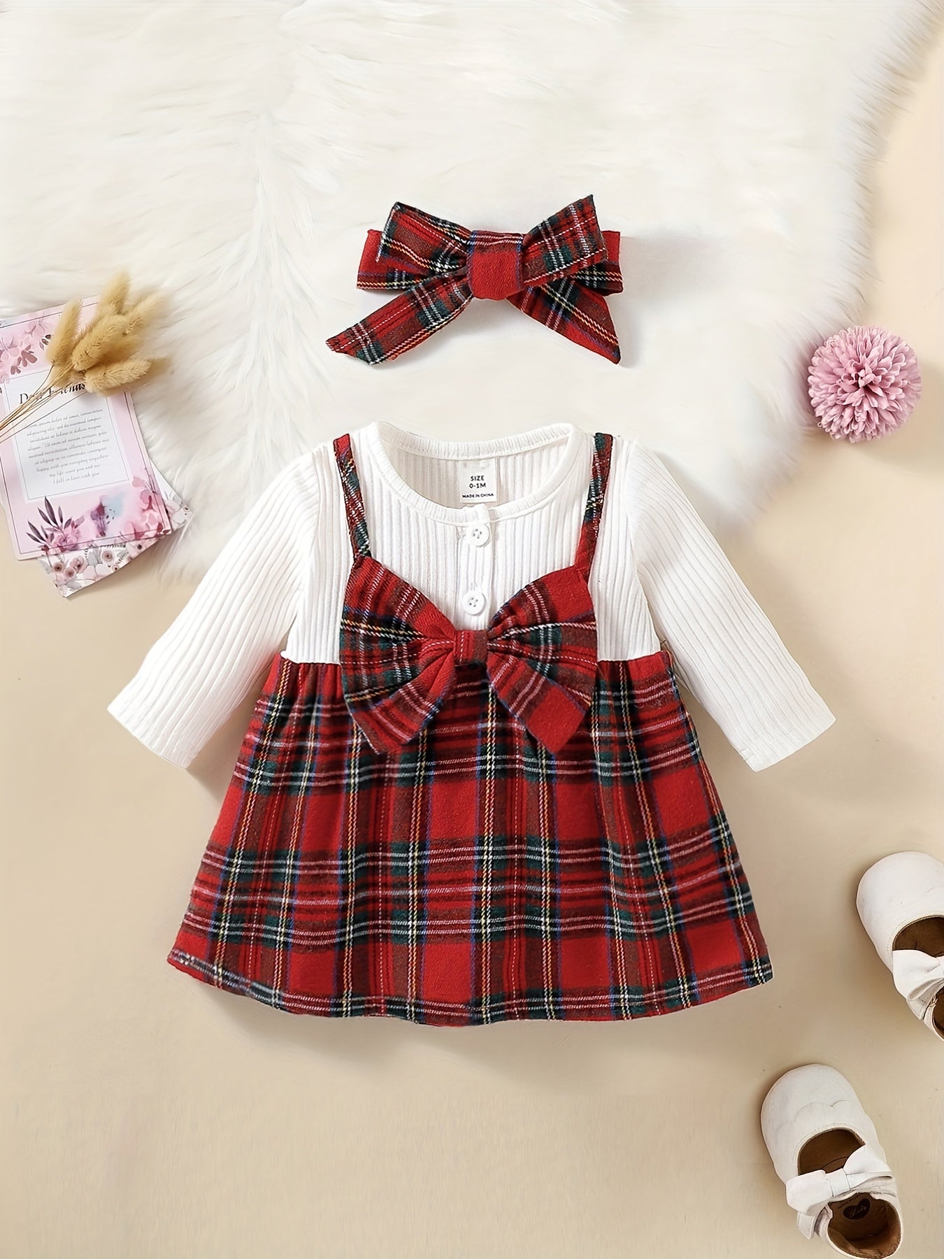 Baby Girls Plaid Dress and Headband Set