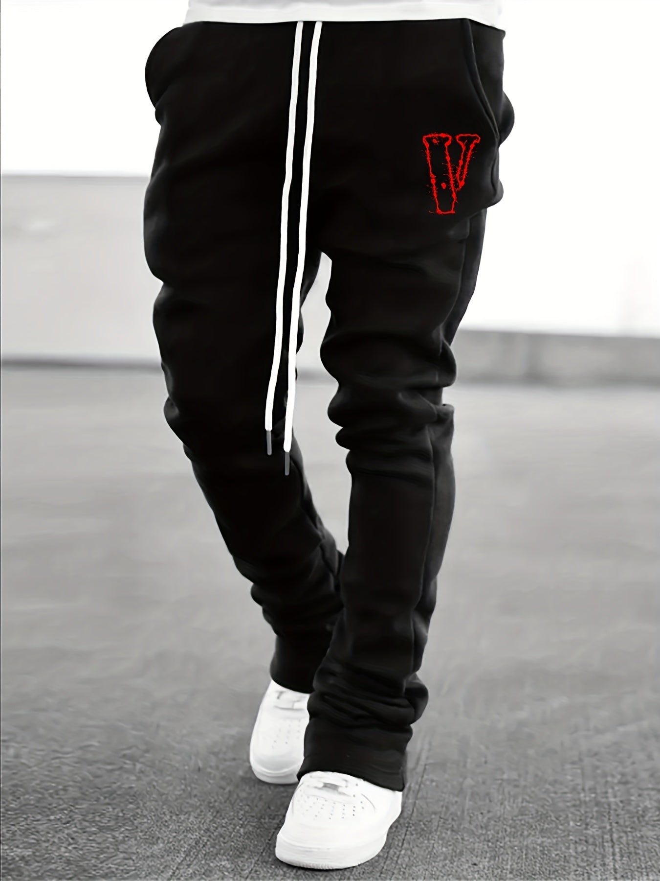 Men's V Pattern Drawstring Flare Pants